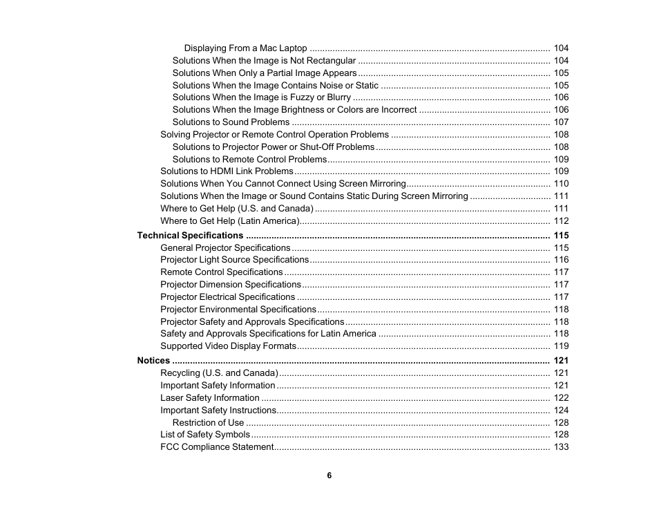 Epson EpiqVision Mini EF11 1000-Lumen Full HD Laser 3LCD Projector User Manual | Page 6 / 138