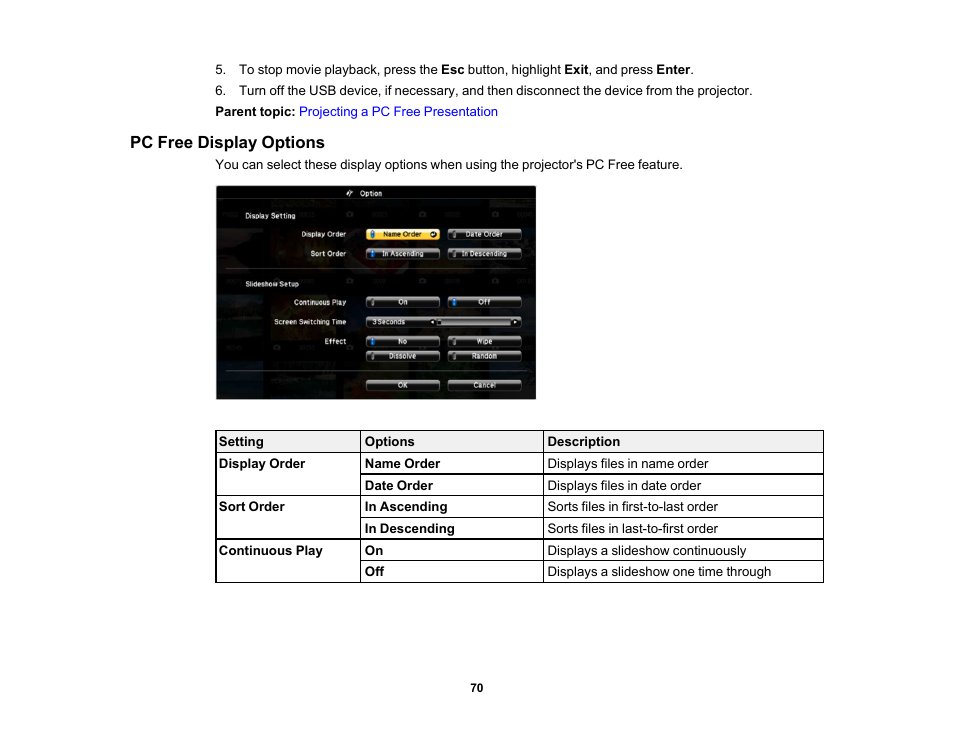 Pc free display options | Epson EpiqVision Mini EF11 1000-Lumen Full HD Laser 3LCD Projector User Manual | Page 70 / 138