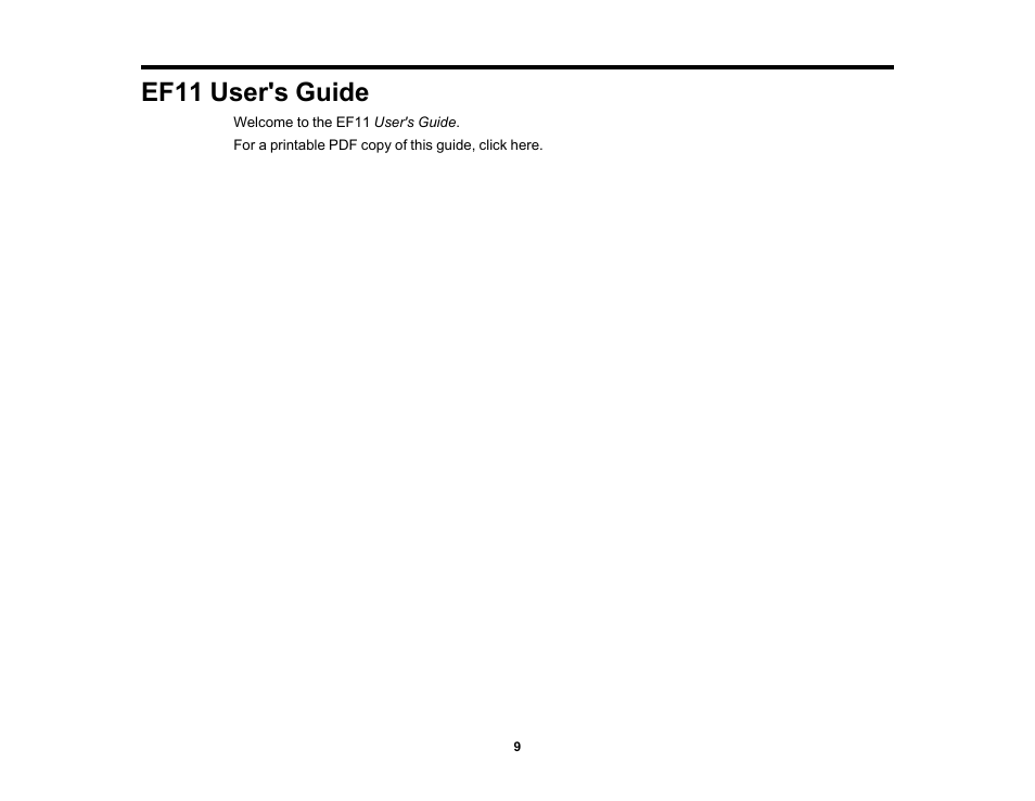 Ef11 user's guide | Epson EpiqVision Mini EF11 1000-Lumen Full HD Laser 3LCD Projector User Manual | Page 9 / 138