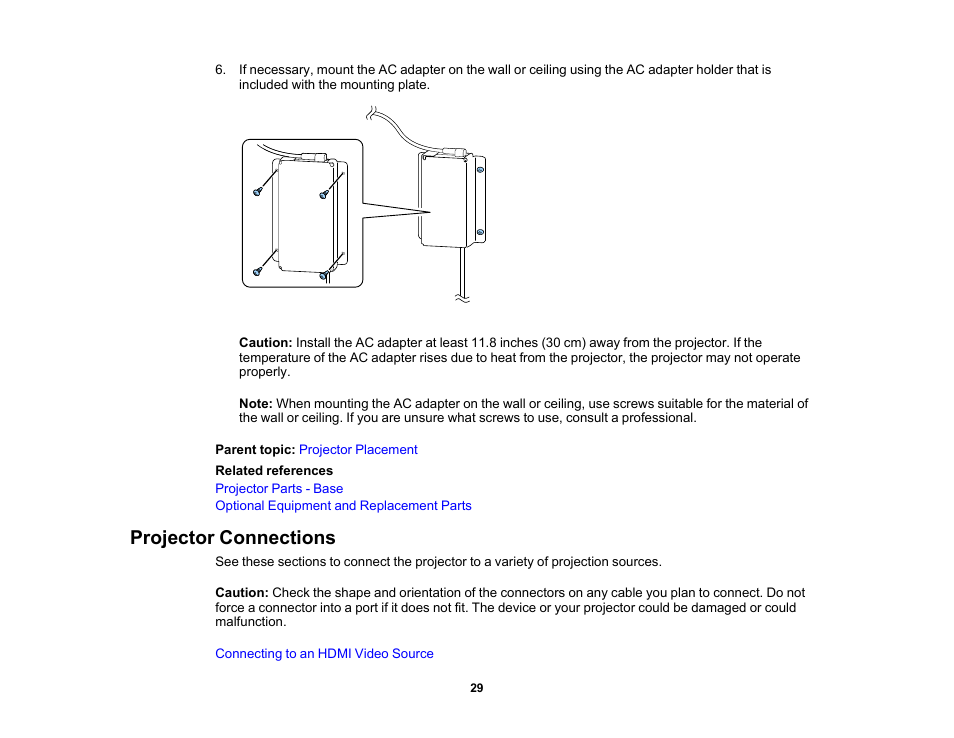 Projector connections | Epson EpiqVision Mini EF12 1000-Lumen Full HD Laser 3LCD Smart Projector with Wi-Fi User Manual | Page 29 / 120