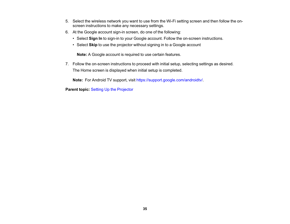 Epson EpiqVision Mini EF12 1000-Lumen Full HD Laser 3LCD Smart Projector with Wi-Fi User Manual | Page 35 / 120