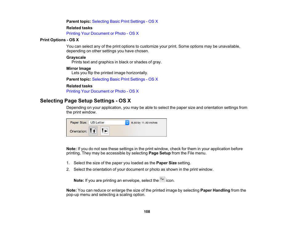 Print options - os x | Epson WorkForce Pro WF-6090 Printer with PCL/PostScript User Manual | Page 108 / 252