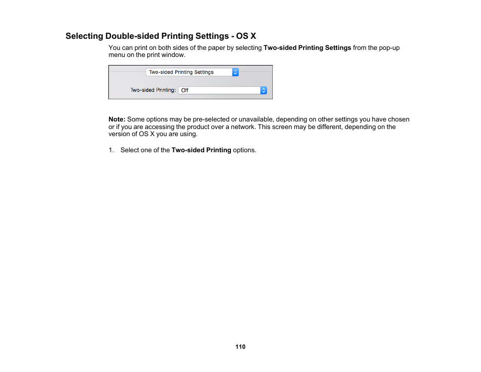 Selecting double-sided printing settings - os x | Epson WorkForce Pro WF-6090 Printer with PCL/PostScript User Manual | Page 110 / 252