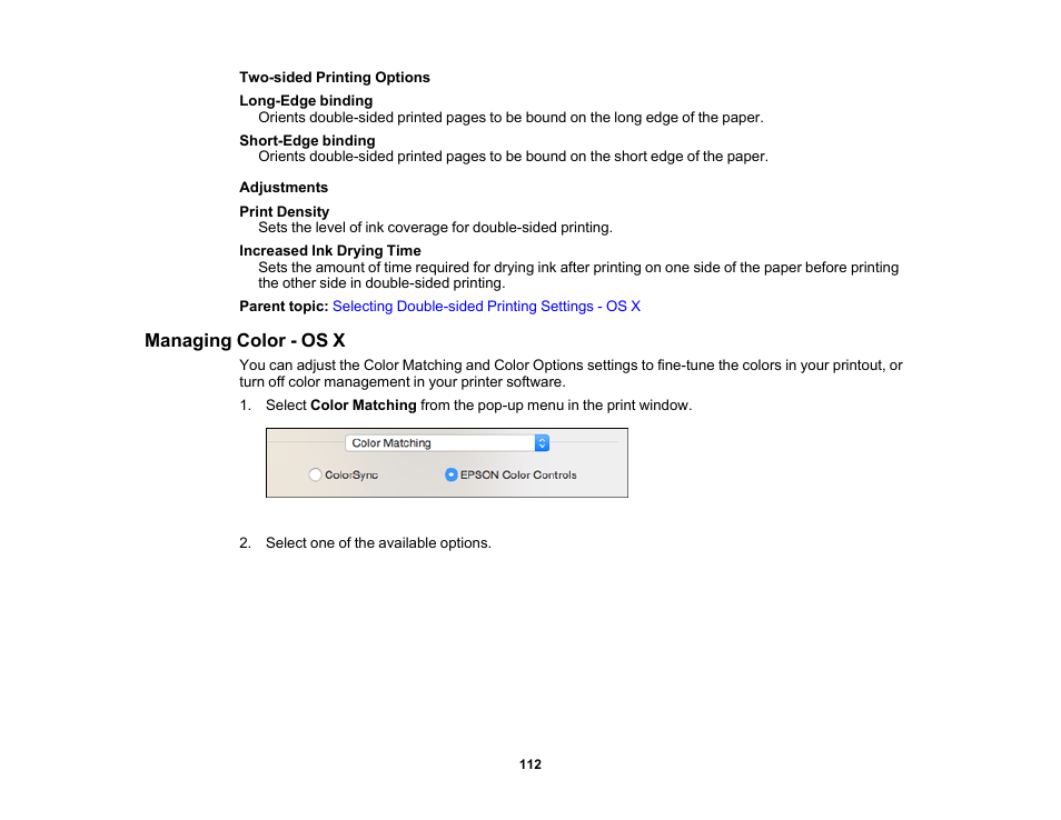 Managing color - os x | Epson WorkForce Pro WF-6090 Printer with PCL/PostScript User Manual | Page 112 / 252