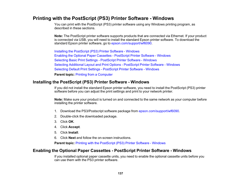 Epson WorkForce Pro WF-6090 Printer with PCL/PostScript User Manual | Page 137 / 252