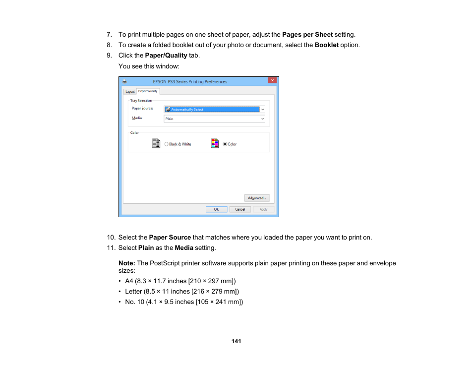 Epson WorkForce Pro WF-6090 Printer with PCL/PostScript User Manual | Page 141 / 252