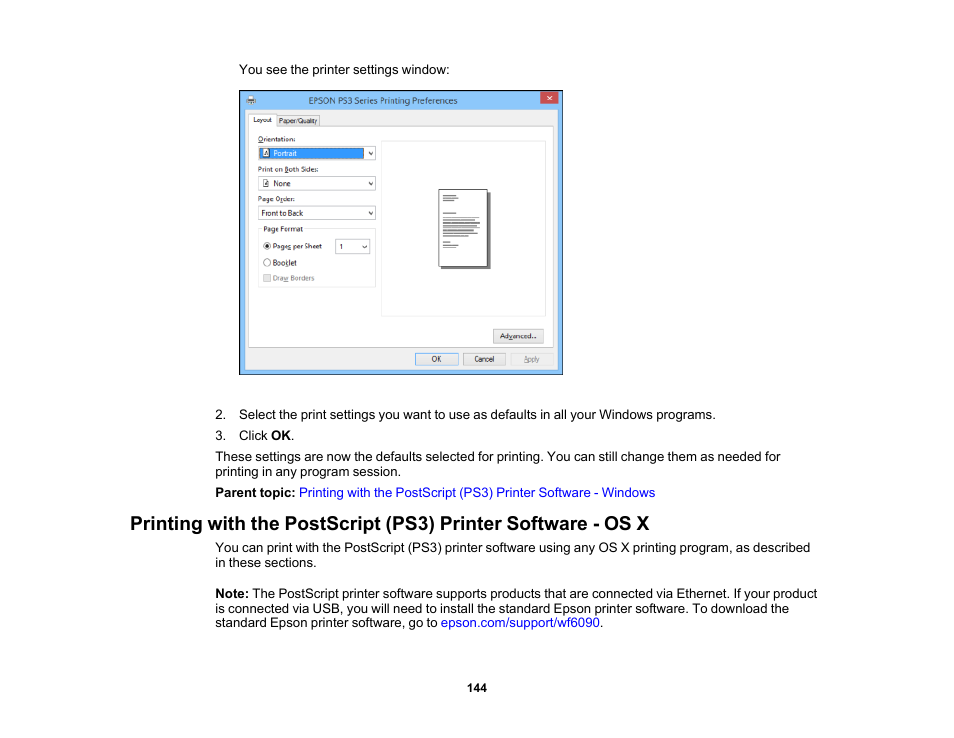 Epson WorkForce Pro WF-6090 Printer with PCL/PostScript User Manual | Page 144 / 252