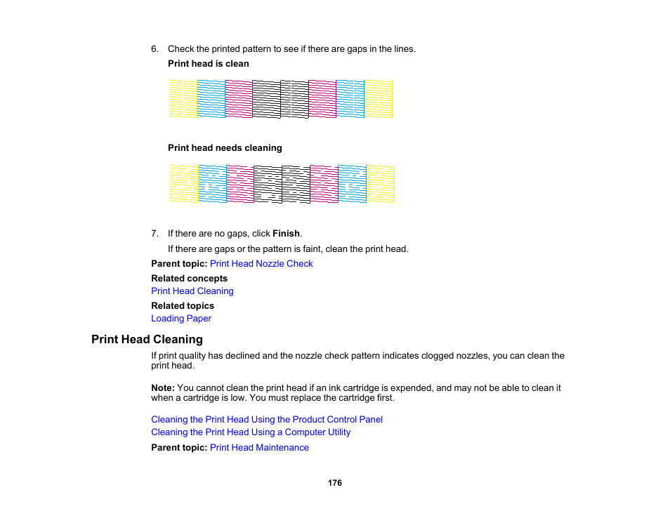 Print head cleaning | Epson WorkForce Pro WF-6090 Printer with PCL/PostScript User Manual | Page 176 / 252