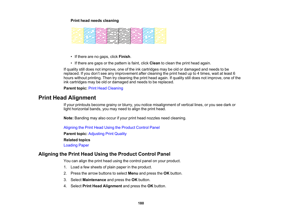 Print head alignment | Epson WorkForce Pro WF-6090 Printer with PCL/PostScript User Manual | Page 180 / 252