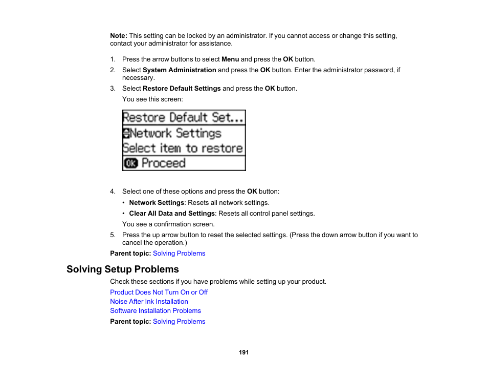 Solving setup problems | Epson WorkForce Pro WF-6090 Printer with PCL/PostScript User Manual | Page 191 / 252