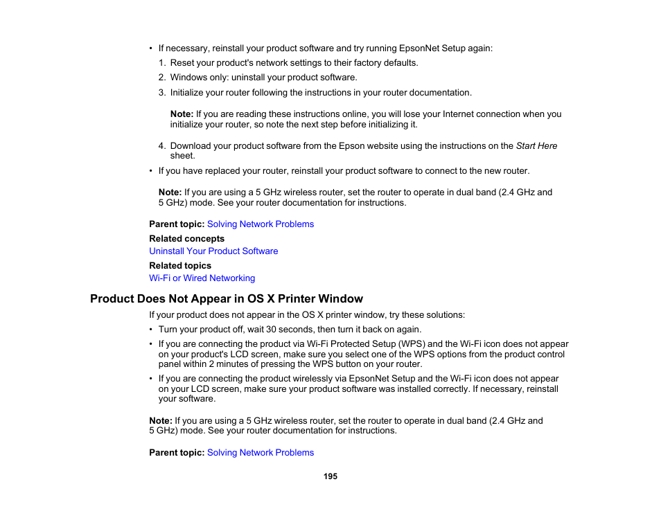 Product does not appear in os x printer window | Epson WorkForce Pro WF-6090 Printer with PCL/PostScript User Manual | Page 195 / 252