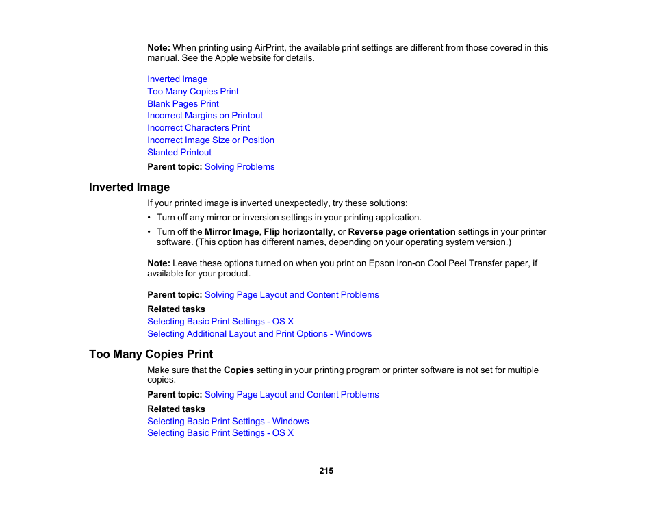 Inverted image, Too many copies print, Inverted image too many copies print | Epson WorkForce Pro WF-6090 Printer with PCL/PostScript User Manual | Page 215 / 252