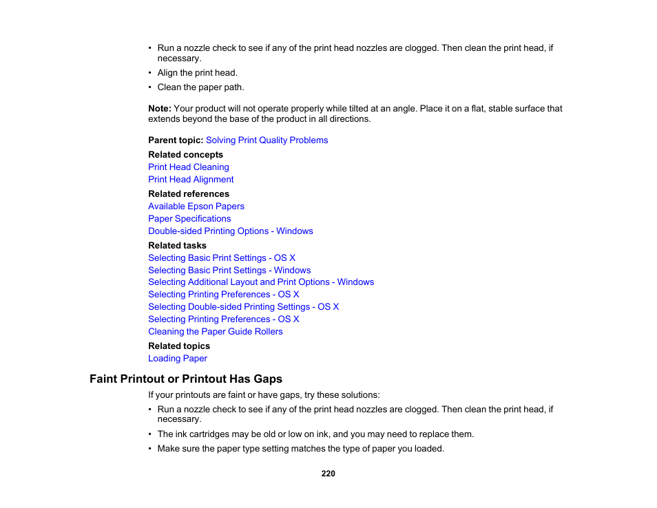 Faint printout or printout has gaps | Epson WorkForce Pro WF-6090 Printer with PCL/PostScript User Manual | Page 220 / 252