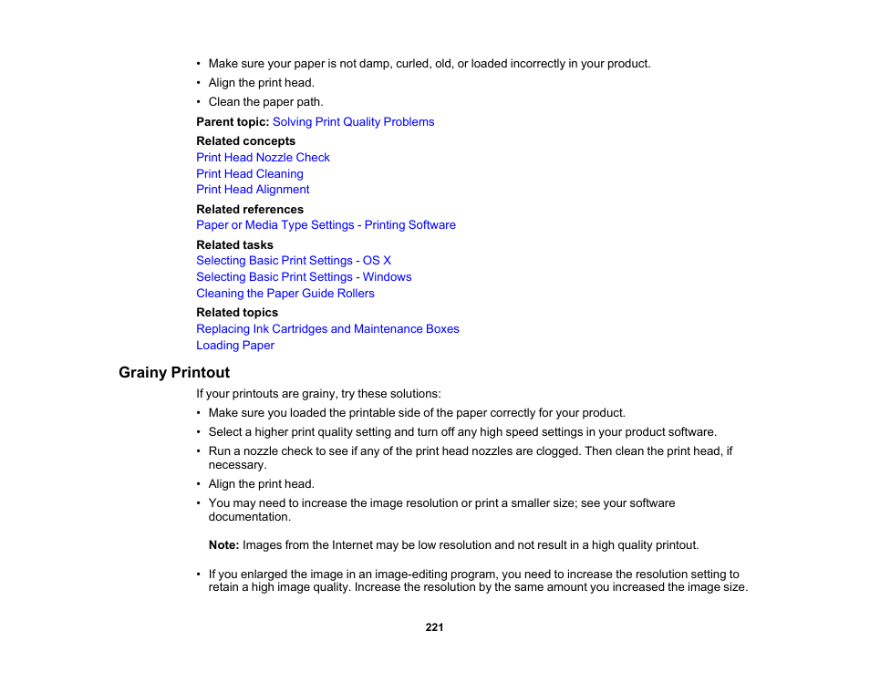 Grainy printout | Epson WorkForce Pro WF-6090 Printer with PCL/PostScript User Manual | Page 221 / 252