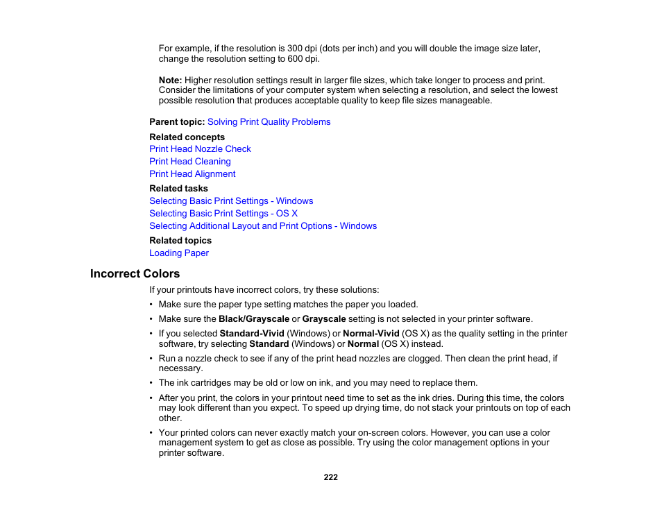 Incorrect colors | Epson WorkForce Pro WF-6090 Printer with PCL/PostScript User Manual | Page 222 / 252