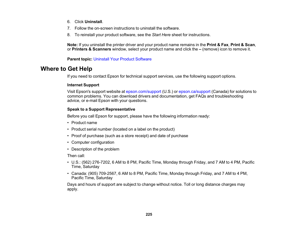 Where to get help | Epson WorkForce Pro WF-6090 Printer with PCL/PostScript User Manual | Page 225 / 252