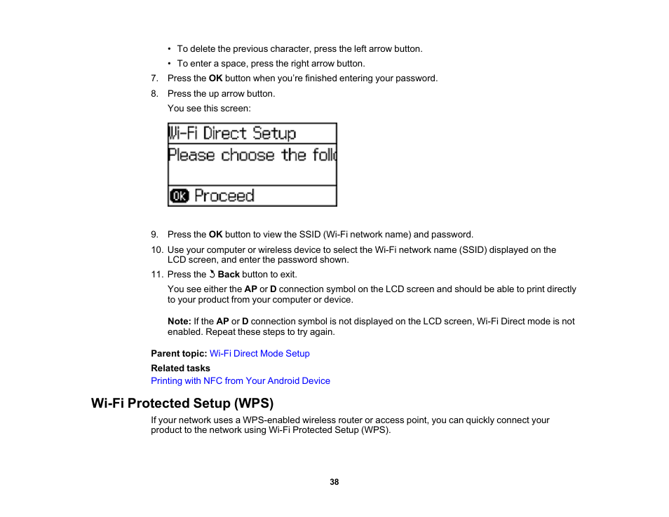 Wi-fi protected setup (wps) | Epson WorkForce Pro WF-6090 Printer with PCL/PostScript User Manual | Page 38 / 252