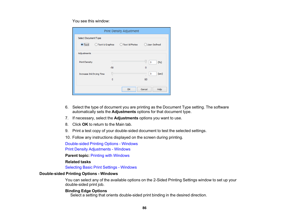 Double-sided printing options - windows | Epson WorkForce Pro WF-6090 Printer with PCL/PostScript User Manual | Page 86 / 252