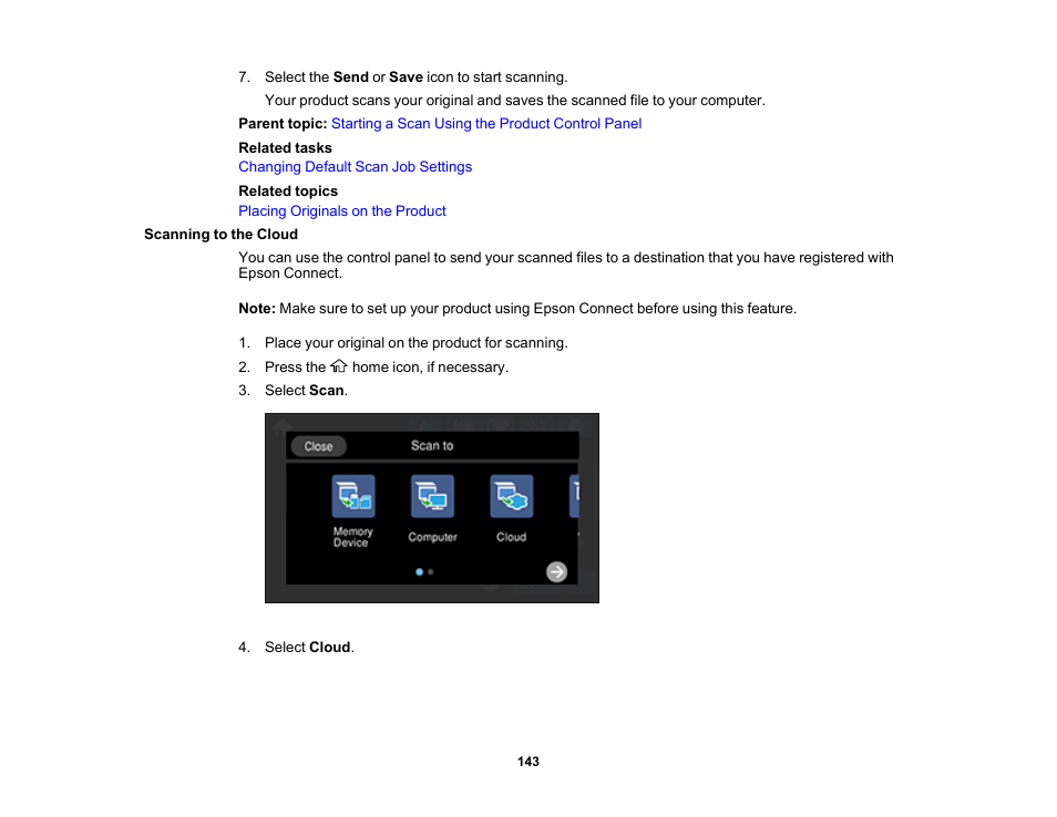 Scanning to the cloud | Epson EcoTank Photo ET-8500 Wireless Color All-in-One Supertank Printer User Manual | Page 143 / 346