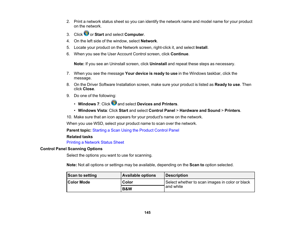 Control panel scanning options | Epson EcoTank Photo ET-8500 Wireless Color All-in-One Supertank Printer User Manual | Page 145 / 346