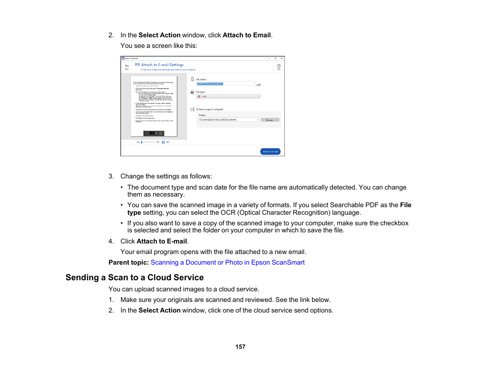 Sending a scan to a cloud service | Epson EcoTank Photo ET-8500 Wireless Color All-in-One Supertank Printer User Manual | Page 157 / 346