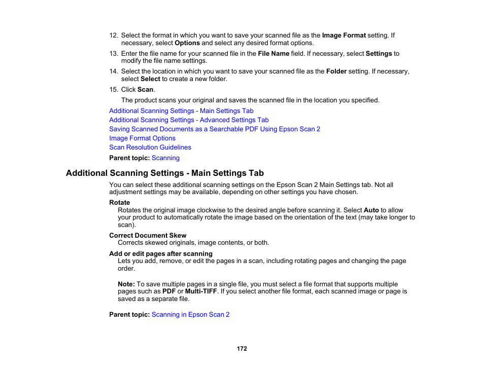 Additional scanning settings - main settings tab | Epson EcoTank Photo ET-8500 Wireless Color All-in-One Supertank Printer User Manual | Page 172 / 346