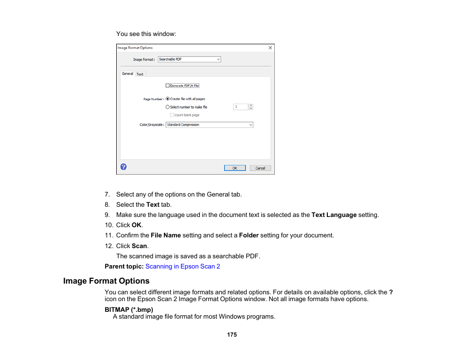 Image format options | Epson EcoTank Photo ET-8500 Wireless Color All-in-One Supertank Printer User Manual | Page 175 / 346