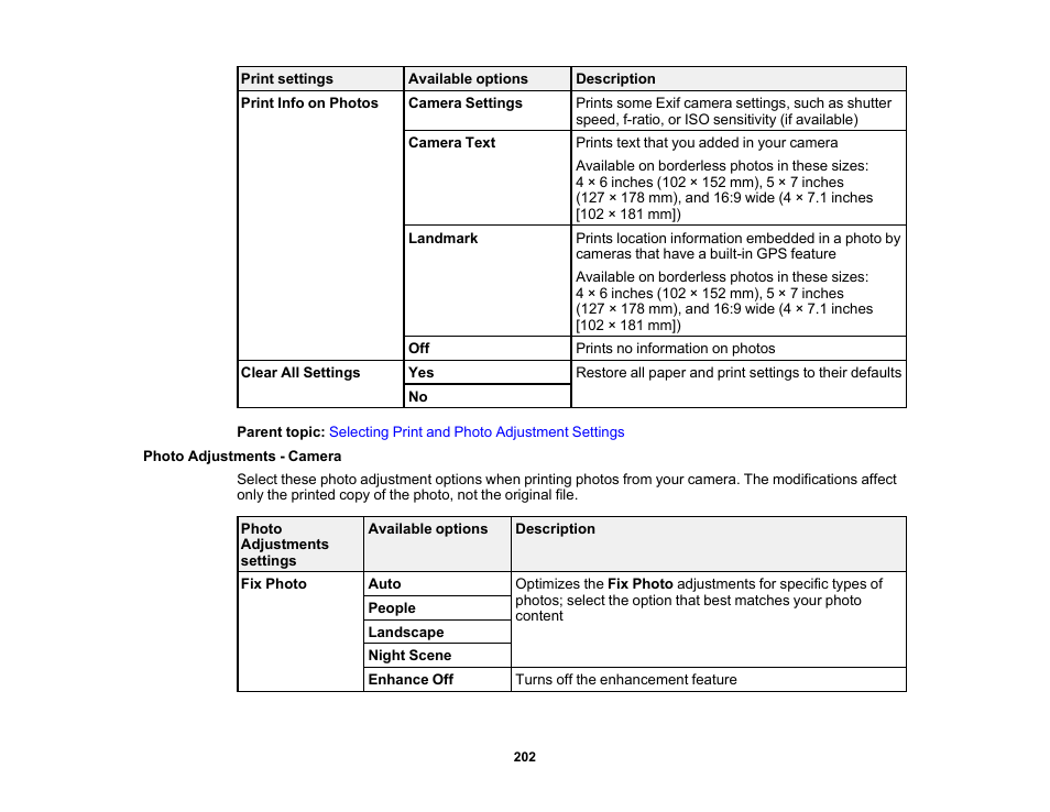 Photo adjustments - camera | Epson EcoTank Photo ET-8500 Wireless Color All-in-One Supertank Printer User Manual | Page 202 / 346