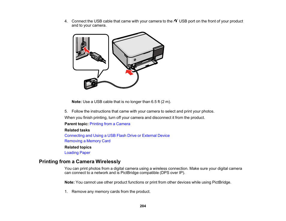 Printing from a camera wirelessly | Epson EcoTank Photo ET-8500 Wireless Color All-in-One Supertank Printer User Manual | Page 204 / 346