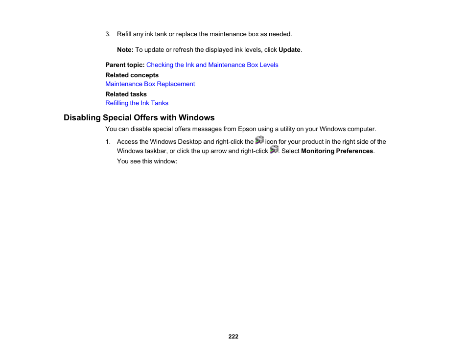 Disabling special offers with windows | Epson EcoTank Photo ET-8500 Wireless Color All-in-One Supertank Printer User Manual | Page 222 / 346