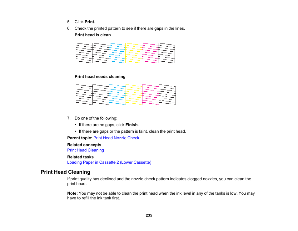 Print head cleaning | Epson EcoTank Photo ET-8500 Wireless Color All-in-One Supertank Printer User Manual | Page 235 / 346