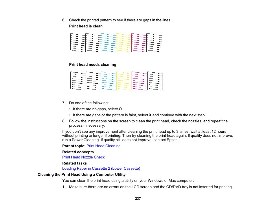 Cleaning the print head using a computer utility | Epson EcoTank Photo ET-8500 Wireless Color All-in-One Supertank Printer User Manual | Page 237 / 346