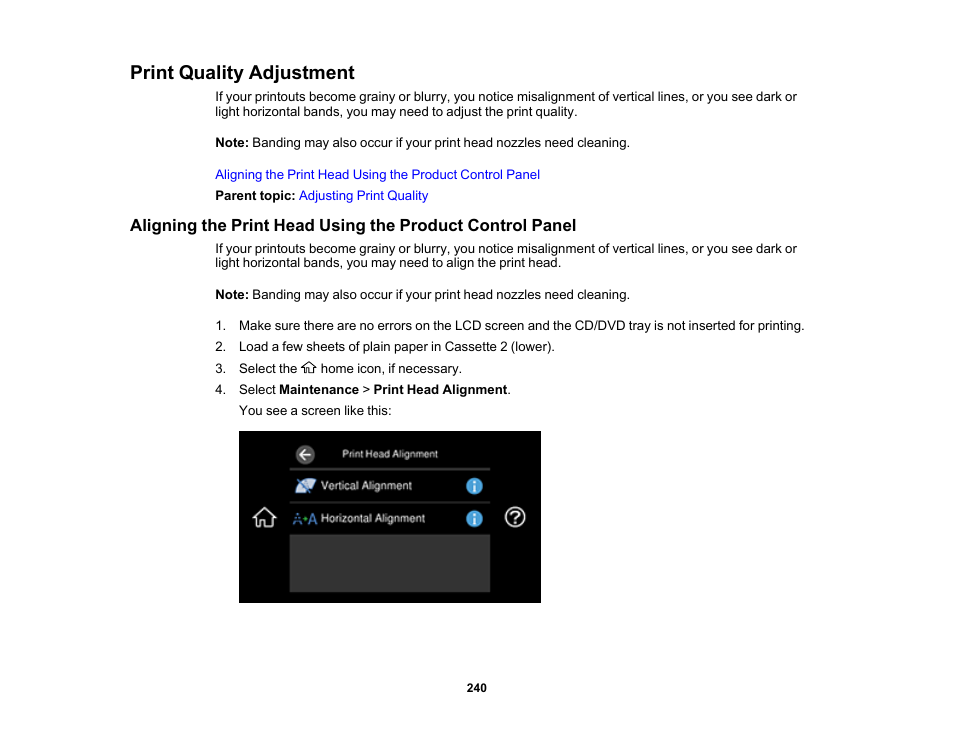 Print quality adjustment | Epson EcoTank Photo ET-8500 Wireless Color All-in-One Supertank Printer User Manual | Page 240 / 346