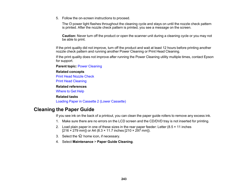 Cleaning the paper guide | Epson EcoTank Photo ET-8500 Wireless Color All-in-One Supertank Printer User Manual | Page 243 / 346