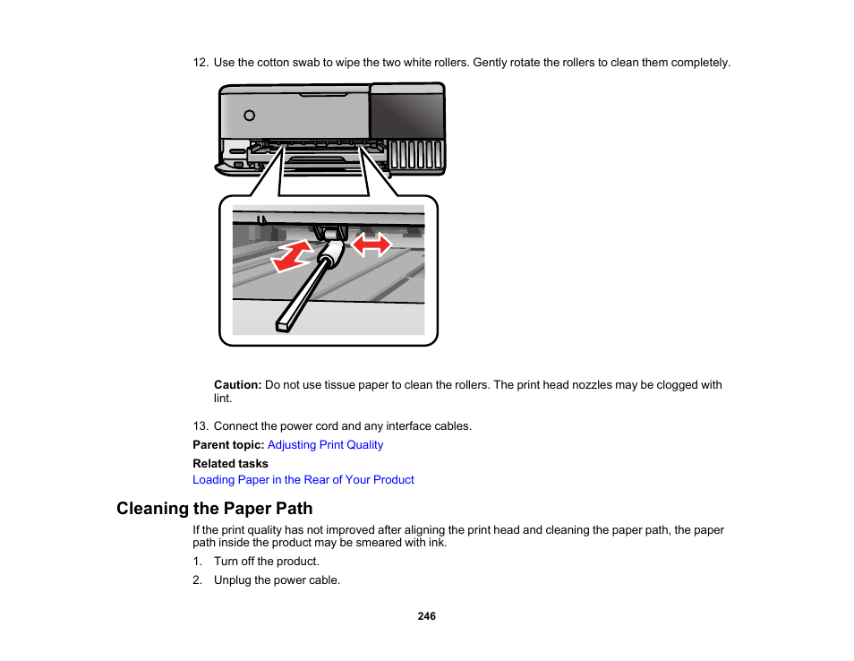 Cleaning the paper path | Epson EcoTank Photo ET-8500 Wireless Color All-in-One Supertank Printer User Manual | Page 246 / 346