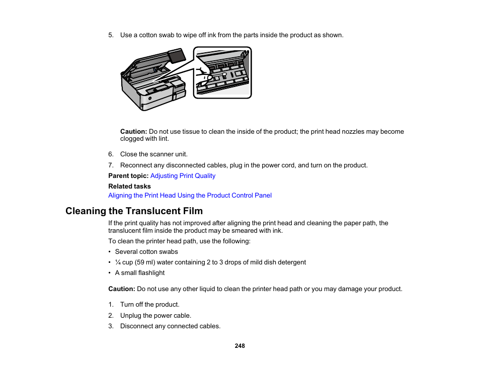 Cleaning the translucent film | Epson EcoTank Photo ET-8500 Wireless Color All-in-One Supertank Printer User Manual | Page 248 / 346