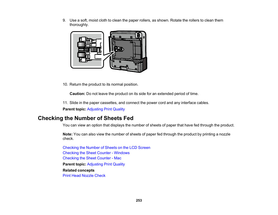 Checking the number of sheets fed | Epson EcoTank Photo ET-8500 Wireless Color All-in-One Supertank Printer User Manual | Page 253 / 346