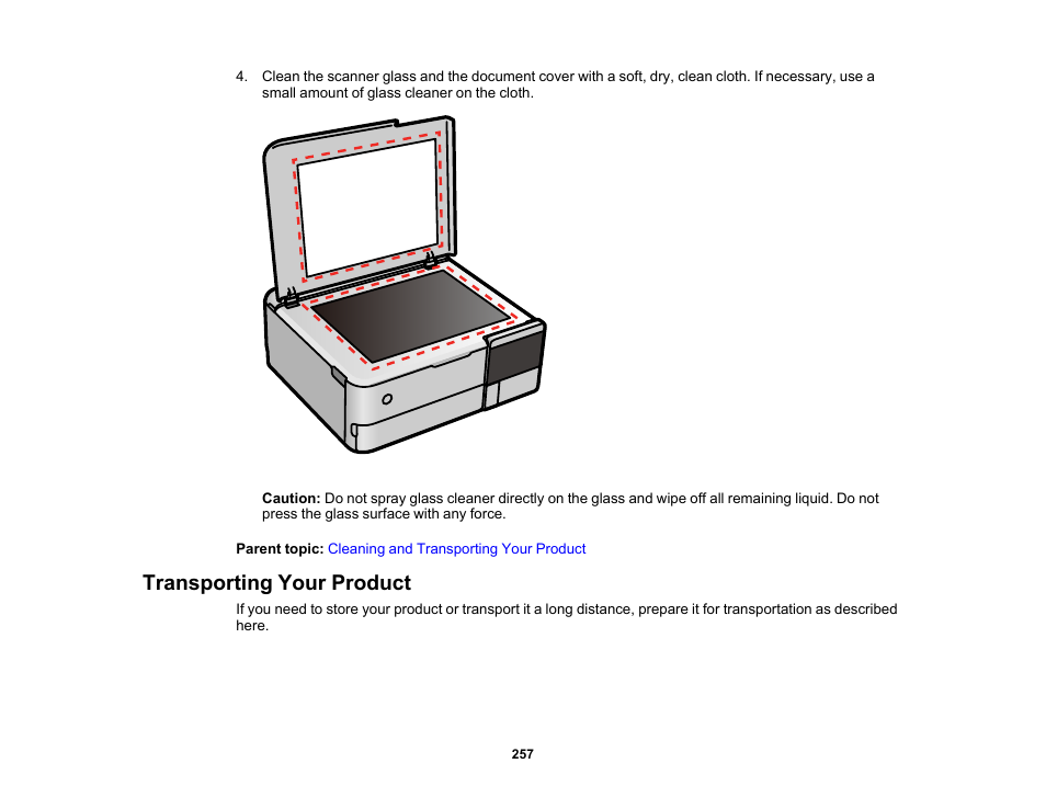 Transporting your product | Epson EcoTank Photo ET-8500 Wireless Color All-in-One Supertank Printer User Manual | Page 257 / 346