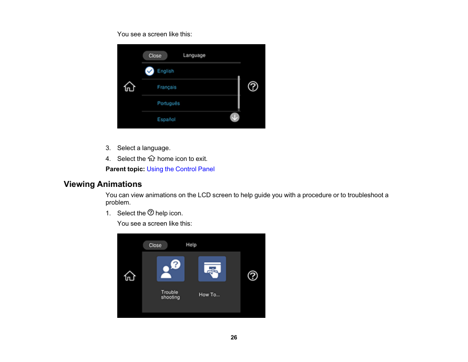 Viewing animations | Epson EcoTank Photo ET-8500 Wireless Color All-in-One Supertank Printer User Manual | Page 26 / 346