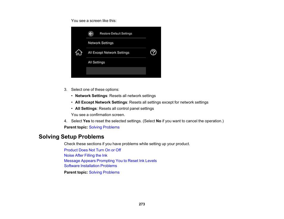 Solving setup problems | Epson EcoTank Photo ET-8500 Wireless Color All-in-One Supertank Printer User Manual | Page 273 / 346