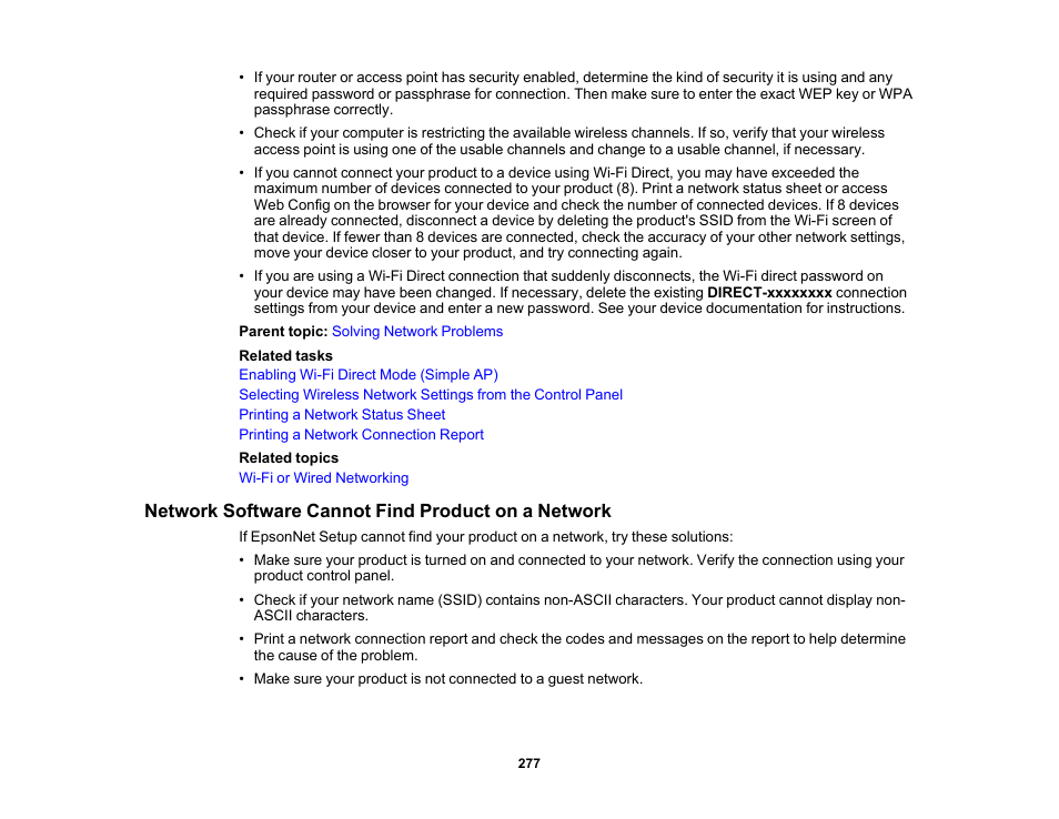 Network software cannot find product on a network | Epson EcoTank Photo ET-8500 Wireless Color All-in-One Supertank Printer User Manual | Page 277 / 346