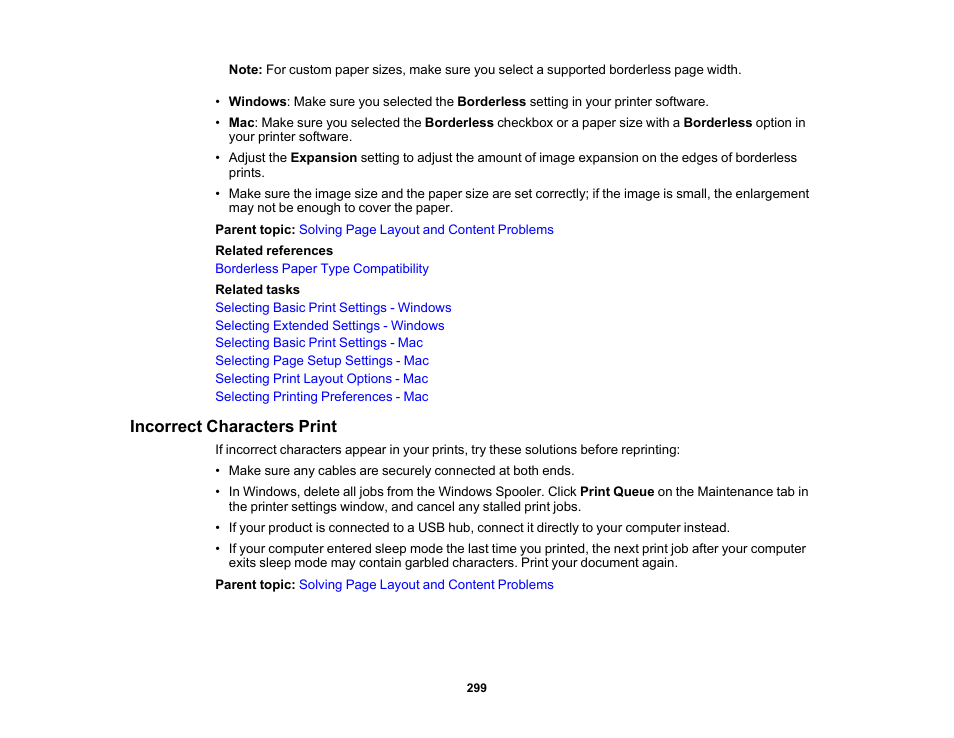 Incorrect characters print | Epson EcoTank Photo ET-8500 Wireless Color All-in-One Supertank Printer User Manual | Page 299 / 346