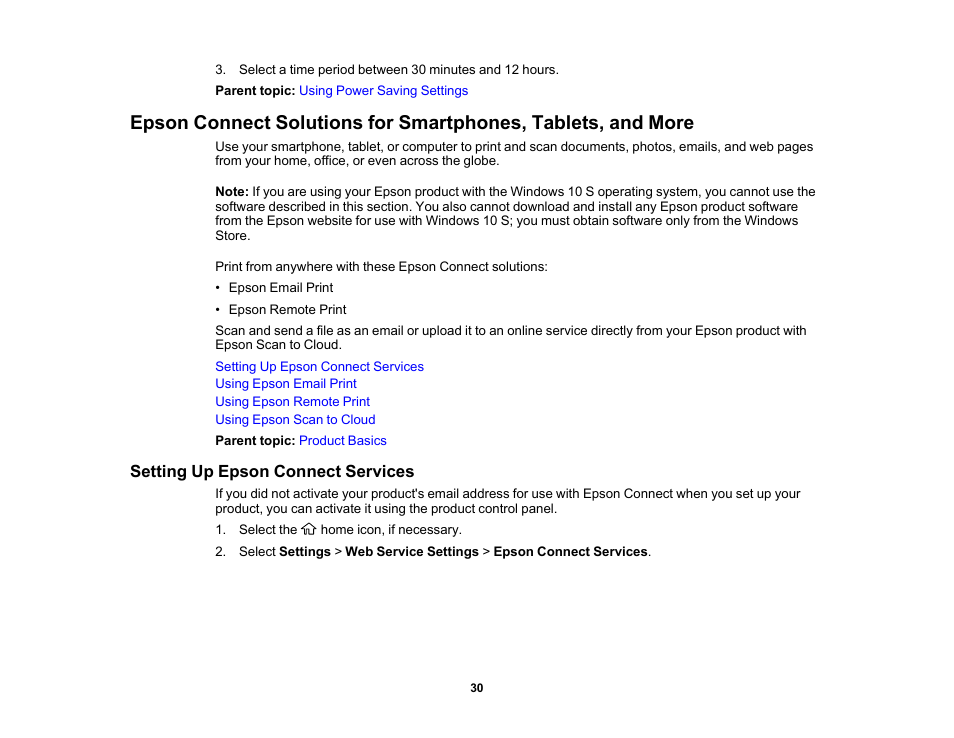 Setting up epson connect services | Epson EcoTank Photo ET-8500 Wireless Color All-in-One Supertank Printer User Manual | Page 30 / 346