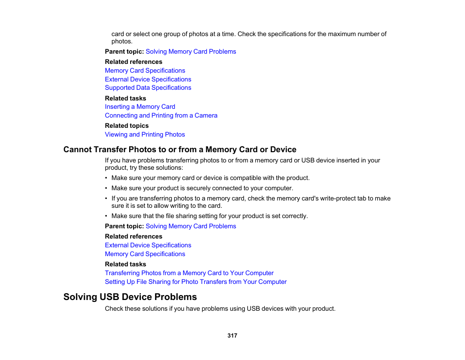 Solving usb device problems | Epson EcoTank Photo ET-8500 Wireless Color All-in-One Supertank Printer User Manual | Page 317 / 346