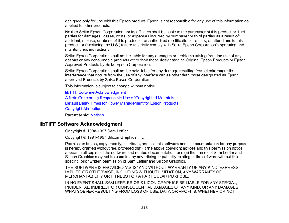 Libtiff software acknowledgment | Epson EcoTank Photo ET-8500 Wireless Color All-in-One Supertank Printer User Manual | Page 345 / 346