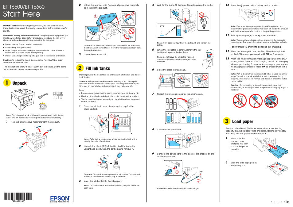 Epson EcoTank Pro ET-16600 Wide-Format All-in-One Supertank Printer User Manual | 4 pages