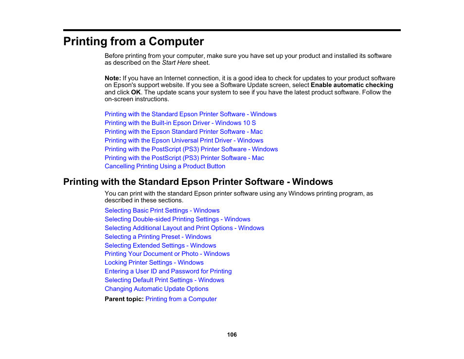 Printing from a computer | Epson WorkForce Pro WF-M5799 Workgroup Monochrome Multifunction Printer with Replaceable Ink Pack System User Manual | Page 106 / 404