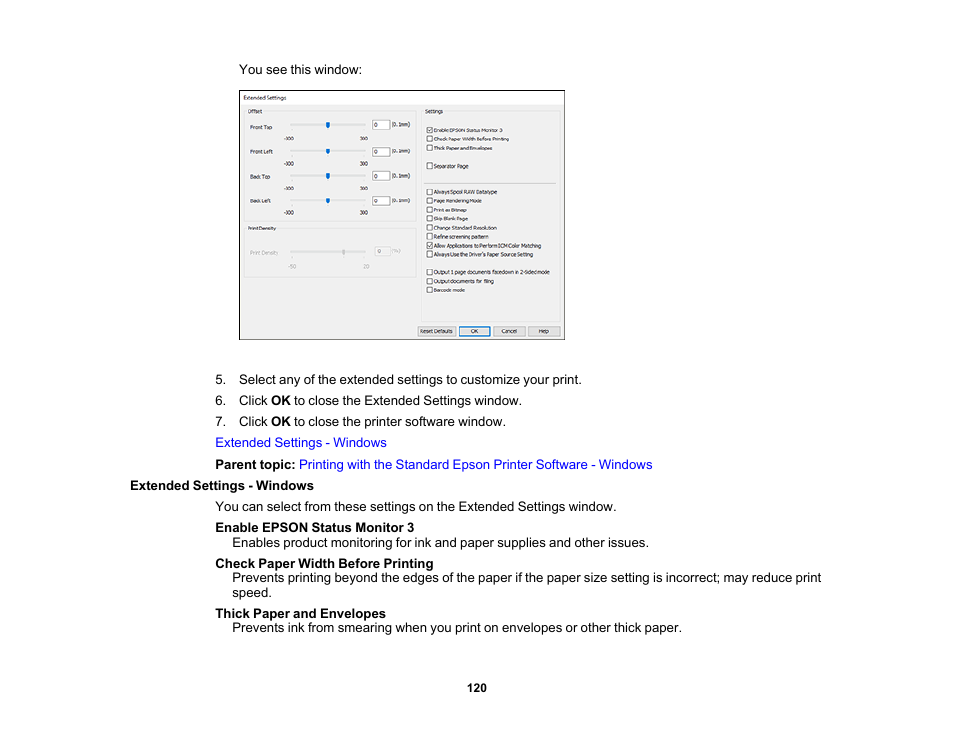 Extended settings - windows | Epson WorkForce Pro WF-M5799 Workgroup Monochrome Multifunction Printer with Replaceable Ink Pack System User Manual | Page 120 / 404