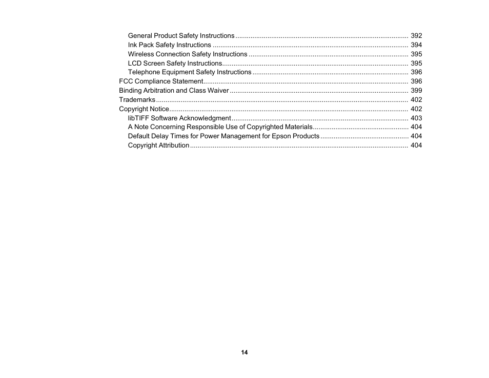 Epson WorkForce Pro WF-M5799 Workgroup Monochrome Multifunction Printer with Replaceable Ink Pack System User Manual | Page 14 / 404