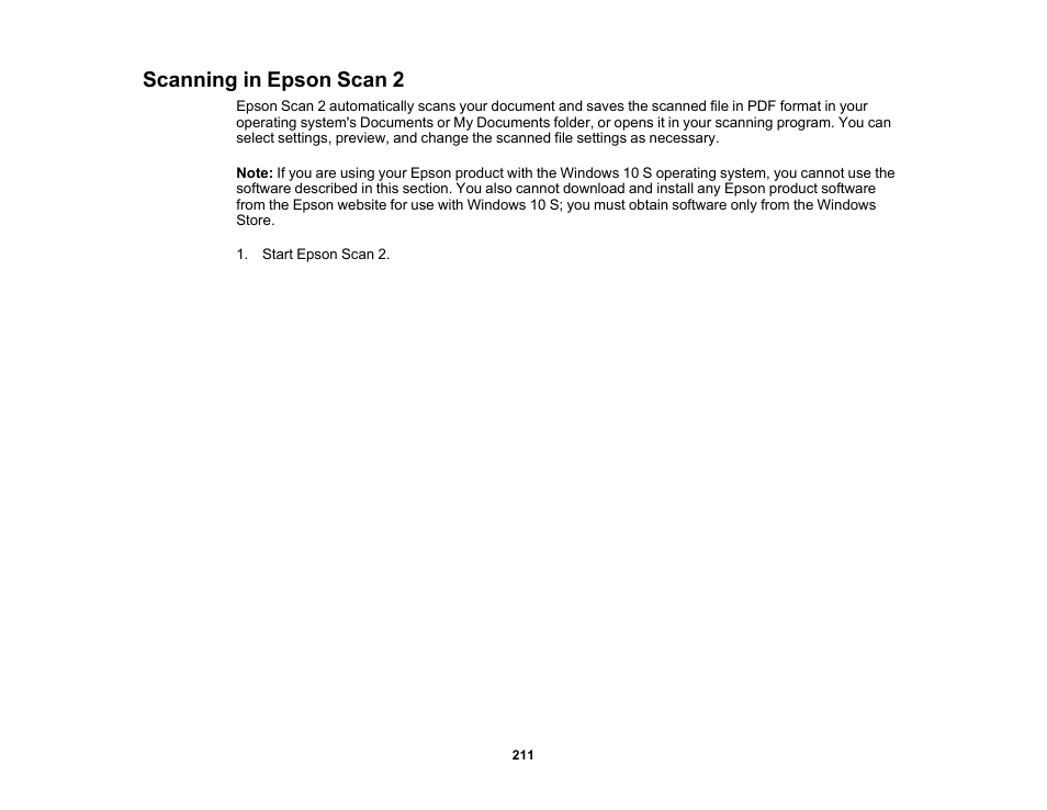 Scanning in epson scan 2 | Epson WorkForce Pro WF-M5799 Workgroup Monochrome Multifunction Printer with Replaceable Ink Pack System User Manual | Page 211 / 404